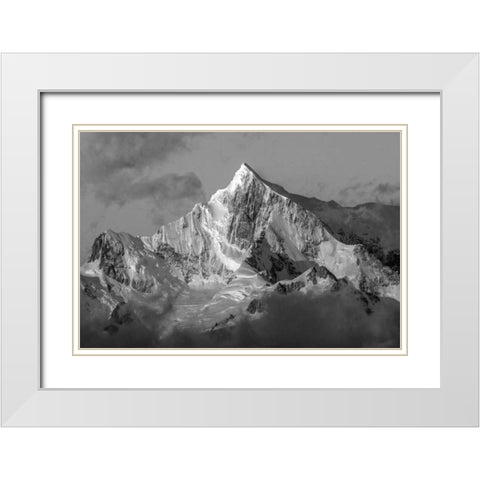 Antarctica, Snow-capped mountain peak at sunrise White Modern Wood Framed Art Print with Double Matting by Young, Bill