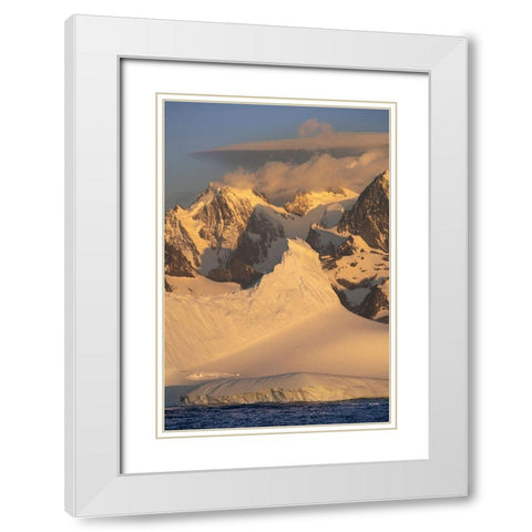Antarctica-South Georgia Island-Coopers Bay Iceberg and mountains at sunrise  White Modern Wood Framed Art Print with Double Matting by Jaynes Gallery