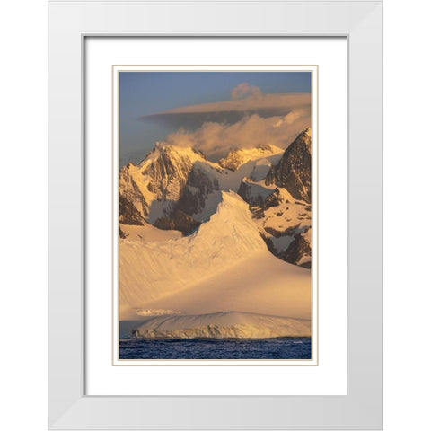Antarctica-South Georgia Island-Coopers Bay Iceberg and mountains at sunrise  White Modern Wood Framed Art Print with Double Matting by Jaynes Gallery