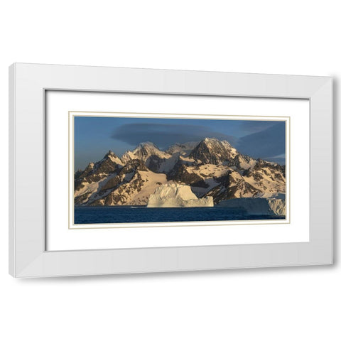 Antarctica-South Georgia Island-Coopers Bay Icebergs and mountains at sunrise  White Modern Wood Framed Art Print with Double Matting by Jaynes Gallery