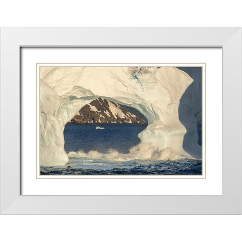 Antarctica-South Georgia Island-Coopers Bay Iceberg arch and mountains at sunrise  White Modern Wood Framed Art Print with Double Matting by Jaynes Gallery