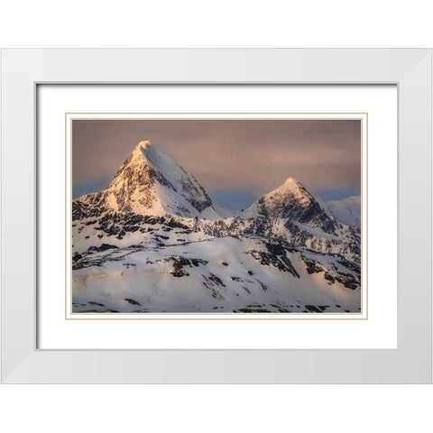 Antarctica-South Georgia Island-St Andrews Bay Spring sunrise on mountain  White Modern Wood Framed Art Print with Double Matting by Jaynes Gallery