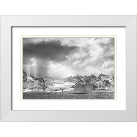 Antarctica-South Georgia Island Sunbeams light up icebergs and mountains  White Modern Wood Framed Art Print with Double Matting by Jaynes Gallery