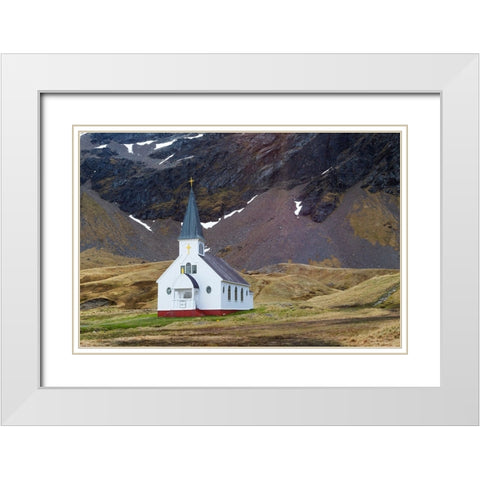 Southern Ocean-South Georgia-King Edward Cove-Grytviken-Grytviken whaling station-Church White Modern Wood Framed Art Print with Double Matting by Goff, Ellen B.