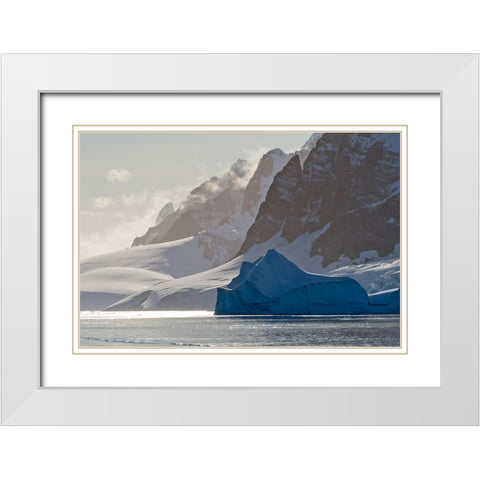 Landscape of snow covered island with iceberg in South Atlantic Ocean-Antarctica White Modern Wood Framed Art Print with Double Matting by Su, Keren