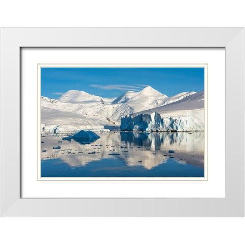 Snow covered island and iceberg with reflection in South Atlantic Ocean-Antarctica White Modern Wood Framed Art Print with Double Matting by Su, Keren