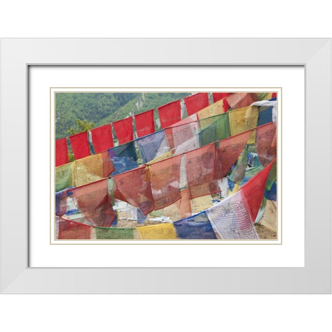 Asia, Bhutan, Thimphu Colorful prayer flags White Modern Wood Framed Art Print with Double Matting by Kirkland, Dennis