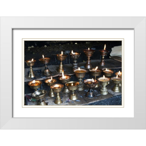 Bhutan, Dochu La Yak butter candles White Modern Wood Framed Art Print with Double Matting by Kirkland, Dennis