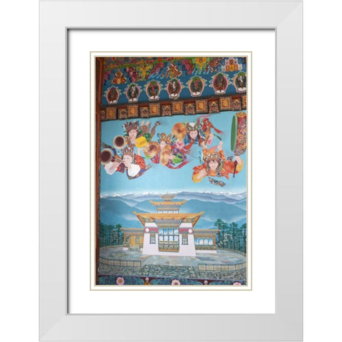 Bhutan, Dochu La Zangto Pelri Lhakhang temple White Modern Wood Framed Art Print with Double Matting by Kirkland, Dennis