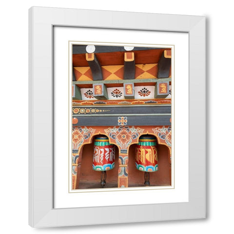 Bhutan Colorful prayer wheels White Modern Wood Framed Art Print with Double Matting by Hopkins, Cindy Miller