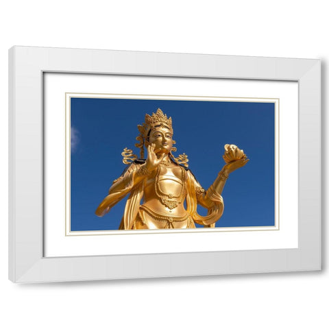 Bhutan-Thimphu Kuensel Phodrang-aka Buddha Point-Golden Bodhisattva statue White Modern Wood Framed Art Print with Double Matting by Hopkins, Cindy Miller