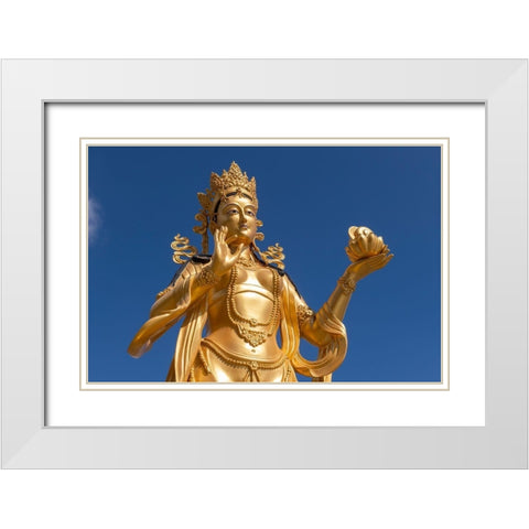 Bhutan-Thimphu Kuensel Phodrang-aka Buddha Point-Golden Bodhisattva statue White Modern Wood Framed Art Print with Double Matting by Hopkins, Cindy Miller