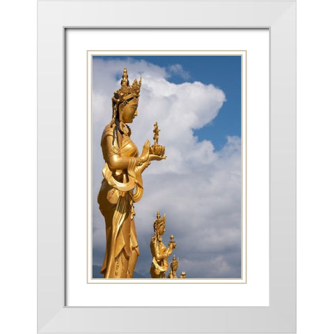 Bhutan-Thimphu Kuensel Phodrang-aka Buddha Point-Golden Bodhisattva statues White Modern Wood Framed Art Print with Double Matting by Hopkins, Cindy Miller