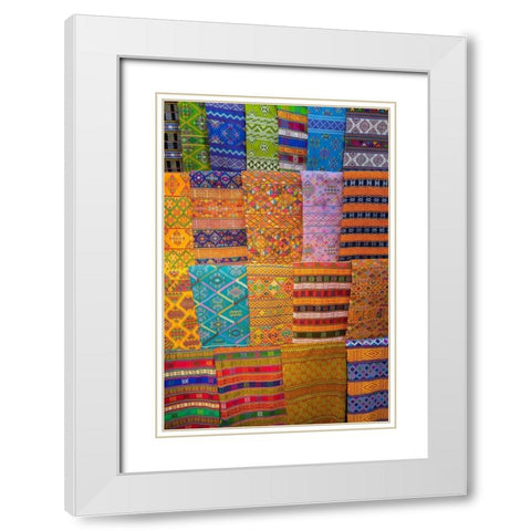 Bhutan-Thimphu Traditional colorful and ornate hand woven textiles White Modern Wood Framed Art Print with Double Matting by Hopkins, Cindy Miller