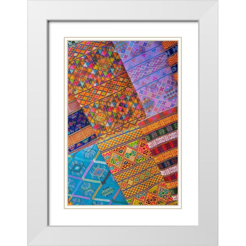 Bhutan-Thimphu Traditional colorful and ornate hand woven textiles White Modern Wood Framed Art Print with Double Matting by Hopkins, Cindy Miller