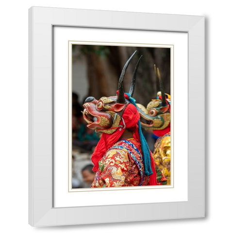Bhutan-Punakha Dzong Punakha Drubchen Festival-masked dancers White Modern Wood Framed Art Print with Double Matting by Hopkins, Cindy Miller
