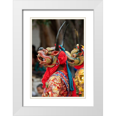 Bhutan-Punakha Dzong Punakha Drubchen Festival-masked dancers White Modern Wood Framed Art Print with Double Matting by Hopkins, Cindy Miller