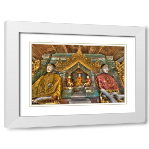 Myanmar, Yangon Buddhas in Shwedagon Temple White Modern Wood Framed Art Print with Double Matting by Zuckerman, Jim