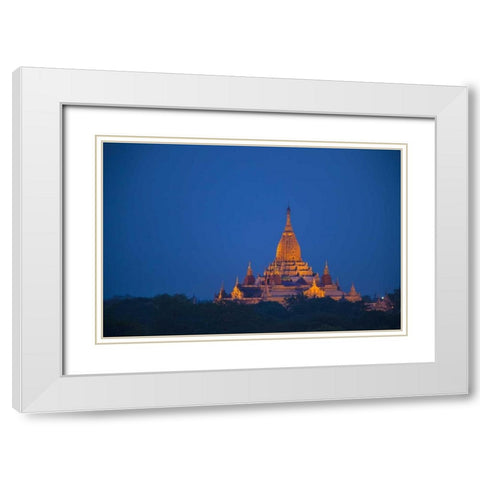 Myanmar, Bagan Twilight on Ananda Temple White Modern Wood Framed Art Print with Double Matting by Zuckerman, Jim