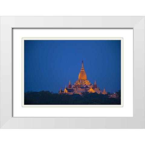 Myanmar, Bagan Twilight on Ananda Temple White Modern Wood Framed Art Print with Double Matting by Zuckerman, Jim
