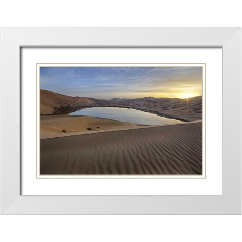 China Sunrise over the Badain Jaran Desert White Modern Wood Framed Art Print with Double Matting by Anon, Ellen