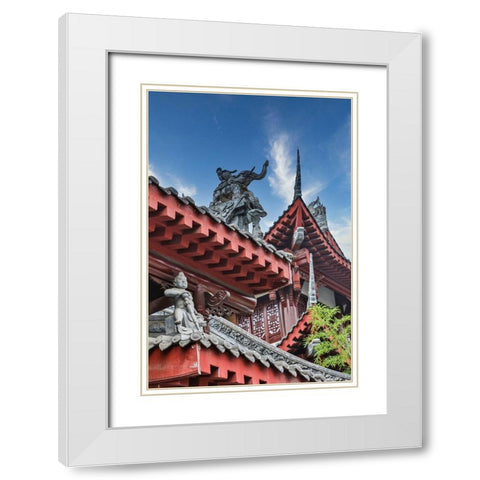 Asia-China-Sichuan Province-Cheng Du-Temple Rooftop White Modern Wood Framed Art Print with Double Matting by Looney, Hollice