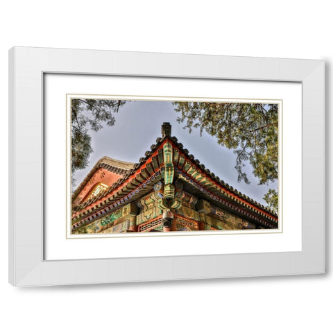 Asia-China-Beijing-Decorative Roof Detail of the Summer Palace of Empress Cixi White Modern Wood Framed Art Print with Double Matting by Looney, Hollice