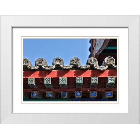 Asia-China-Beijing-Roof Detail of the Summer Palace of Empress Cixi White Modern Wood Framed Art Print with Double Matting by Looney, Hollice