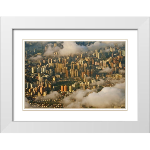 Aerial view of Shanghai-China White Modern Wood Framed Art Print with Double Matting by Su, Keren