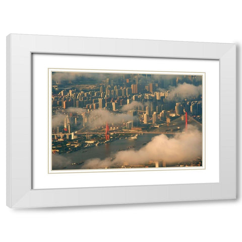 Aerial view of Shanghai-China White Modern Wood Framed Art Print with Double Matting by Su, Keren