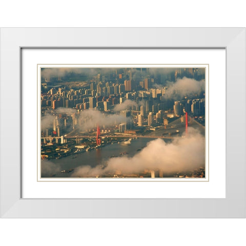Aerial view of Shanghai-China White Modern Wood Framed Art Print with Double Matting by Su, Keren