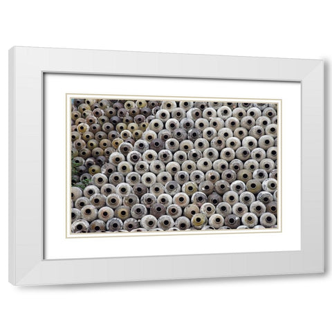 Big pile of wine jars in a winery-Zhejiang Province-China White Modern Wood Framed Art Print with Double Matting by Su, Keren