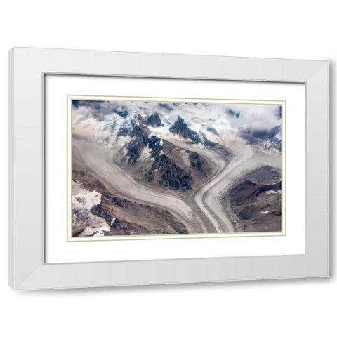 Aerial view of snow mountain and glacier on Tibetan Plateau-China White Modern Wood Framed Art Print with Double Matting by Su, Keren