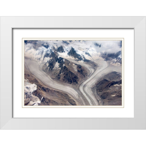 Aerial view of snow mountain and glacier on Tibetan Plateau-China White Modern Wood Framed Art Print with Double Matting by Su, Keren