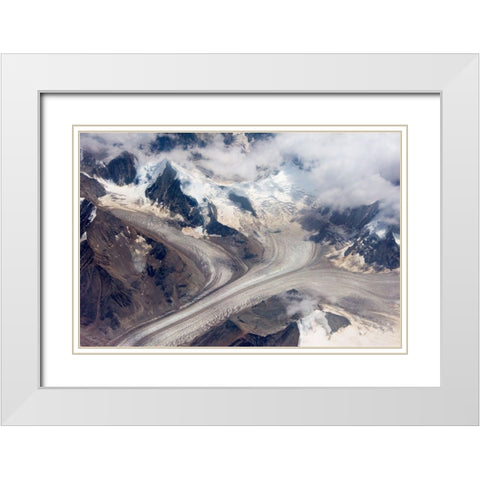 Aerial view of snow mountain and glacier on Tibetan Plateau-China White Modern Wood Framed Art Print with Double Matting by Su, Keren