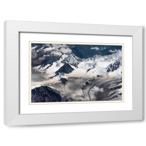 Aerial view of snow mountain and glacier on Tibetan Plateau-China White Modern Wood Framed Art Print with Double Matting by Su, Keren