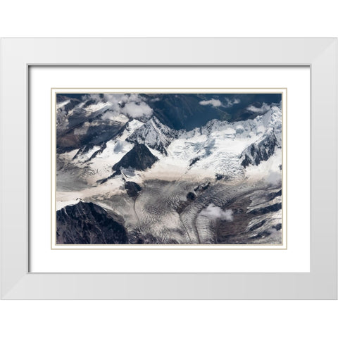 Aerial view of snow mountain and glacier on Tibetan Plateau-China White Modern Wood Framed Art Print with Double Matting by Su, Keren