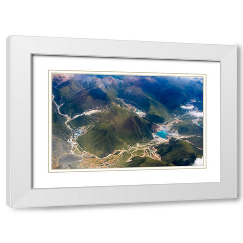 Aerial view of village and barley field in Lhasa Valley-Tibet-China White Modern Wood Framed Art Print with Double Matting by Su, Keren