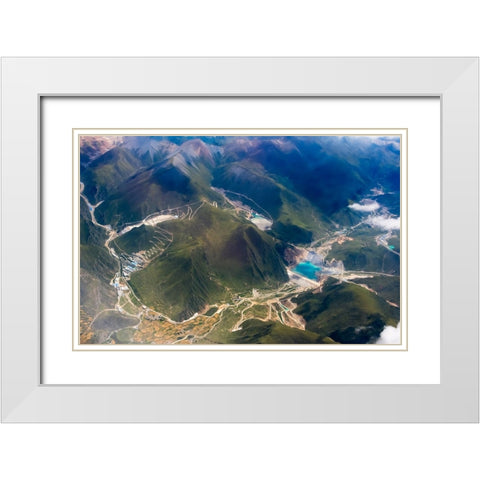 Aerial view of village and barley field in Lhasa Valley-Tibet-China White Modern Wood Framed Art Print with Double Matting by Su, Keren