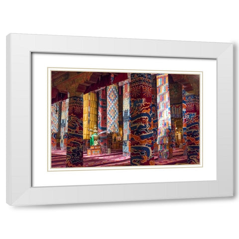 Inside a praying hall in Drepung Monastery-Gelug university monasteries of Tibet-Lhasa-Tibet-China White Modern Wood Framed Art Print with Double Matting by Su, Keren