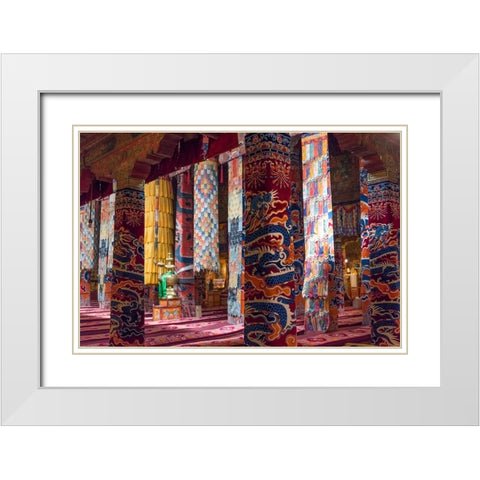 Inside a praying hall in Drepung Monastery-Gelug university monasteries of Tibet-Lhasa-Tibet-China White Modern Wood Framed Art Print with Double Matting by Su, Keren