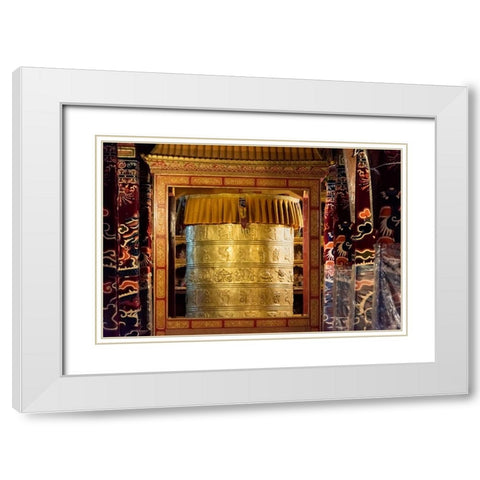 Prayer wheel inside Drepung Monastery-three Gelug university monasteries of Tibet-Lhasa-Tibet-China White Modern Wood Framed Art Print with Double Matting by Su, Keren
