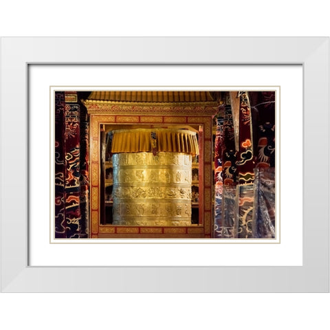 Prayer wheel inside Drepung Monastery-three Gelug university monasteries of Tibet-Lhasa-Tibet-China White Modern Wood Framed Art Print with Double Matting by Su, Keren