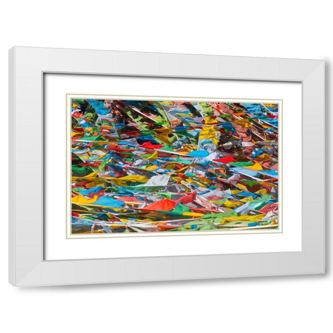 Prayer flags on Tibetan Plateau-Namtso-Lake Nam-Tibet-China White Modern Wood Framed Art Print with Double Matting by Su, Keren