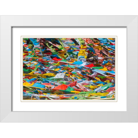 Prayer flags on Tibetan Plateau-Namtso-Lake Nam-Tibet-China White Modern Wood Framed Art Print with Double Matting by Su, Keren