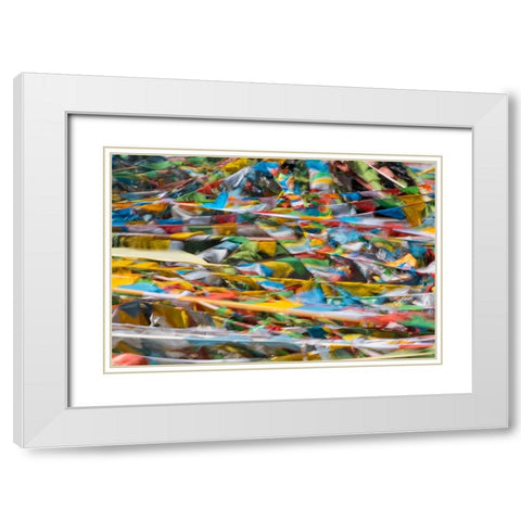 Prayer flags on Tibetan Plateau-Namtso-Lake Nam-Tibet-China White Modern Wood Framed Art Print with Double Matting by Su, Keren