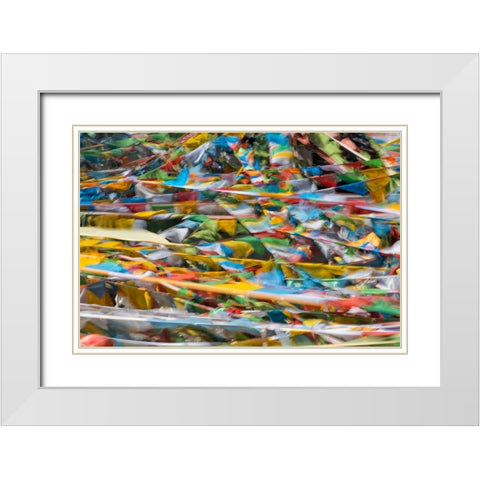 Prayer flags on Tibetan Plateau-Namtso-Lake Nam-Tibet-China White Modern Wood Framed Art Print with Double Matting by Su, Keren