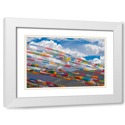 Prayer flags in Simila Mountain-Gyantse County-Tibet-China White Modern Wood Framed Art Print with Double Matting by Su, Keren
