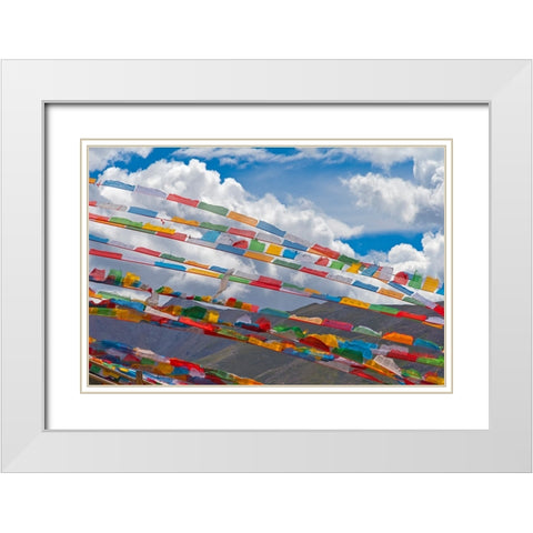 Prayer flags in Simila Mountain-Gyantse County-Tibet-China White Modern Wood Framed Art Print with Double Matting by Su, Keren