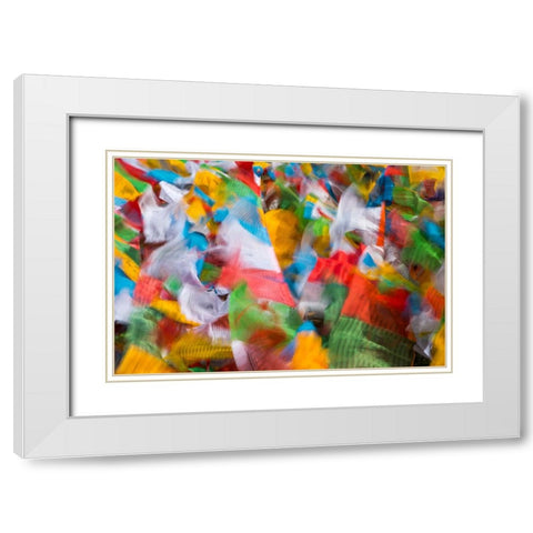 Prayer flags in Simila Mountain-Gyantse County-Tibet-China White Modern Wood Framed Art Print with Double Matting by Su, Keren